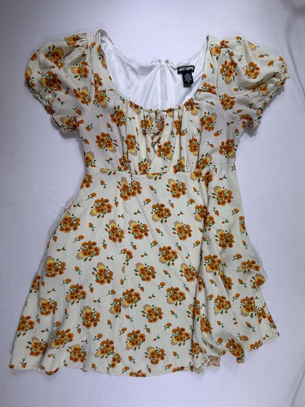 Hot Topic Sunflower Print Puff Sleeve Mini Dress
